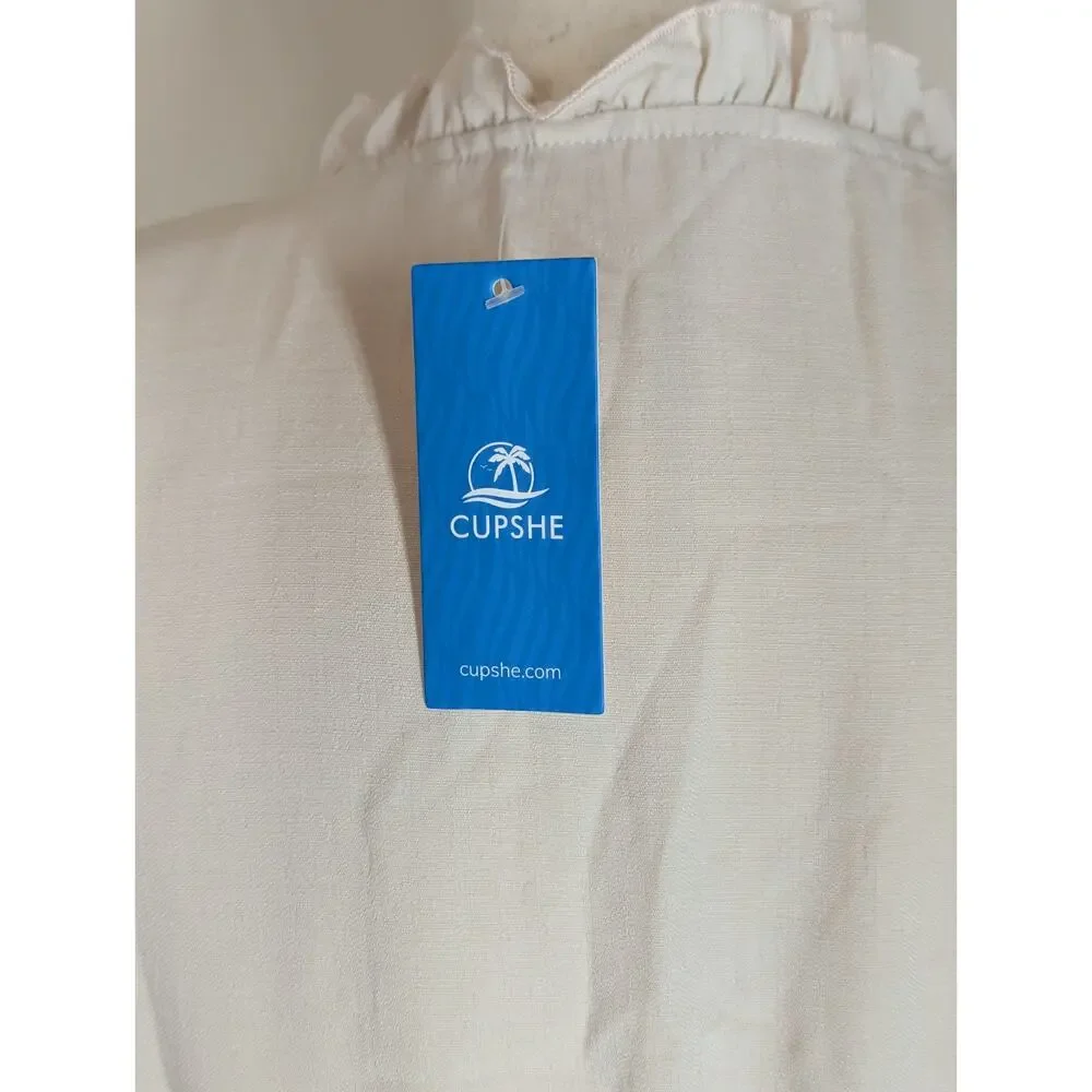 NWT Cupshe Women's Short Sleeveless Dress Ruffle Beige Size Small Beach Swim - Picture 7 of 16